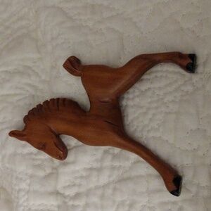 Vintage Carved Wood Horse Brooch 1940's